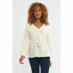 Joe Browns Tassel Tie V Neck Detailed Boho Top For Female